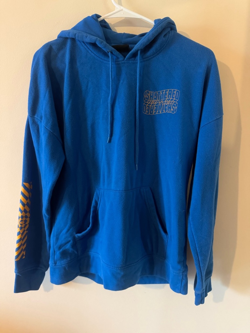 Empyre Royal Blue Hooded Sweatshirt with Yellow Sleeve Graphic